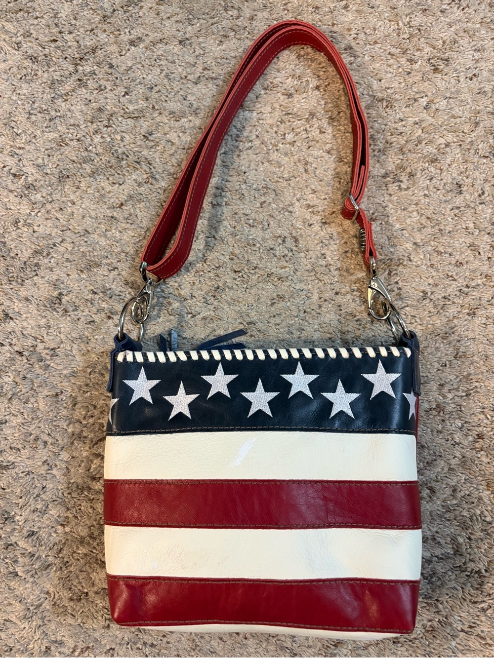 Designer Custom Leather Patriotic Star & Stripe Red, White and Blue Shoulder Bag